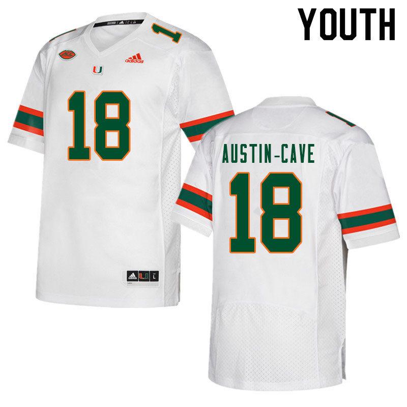 Youth #18 Tirek Austin-Cave Miami Hurricanes College Football Jerseys Sale-White